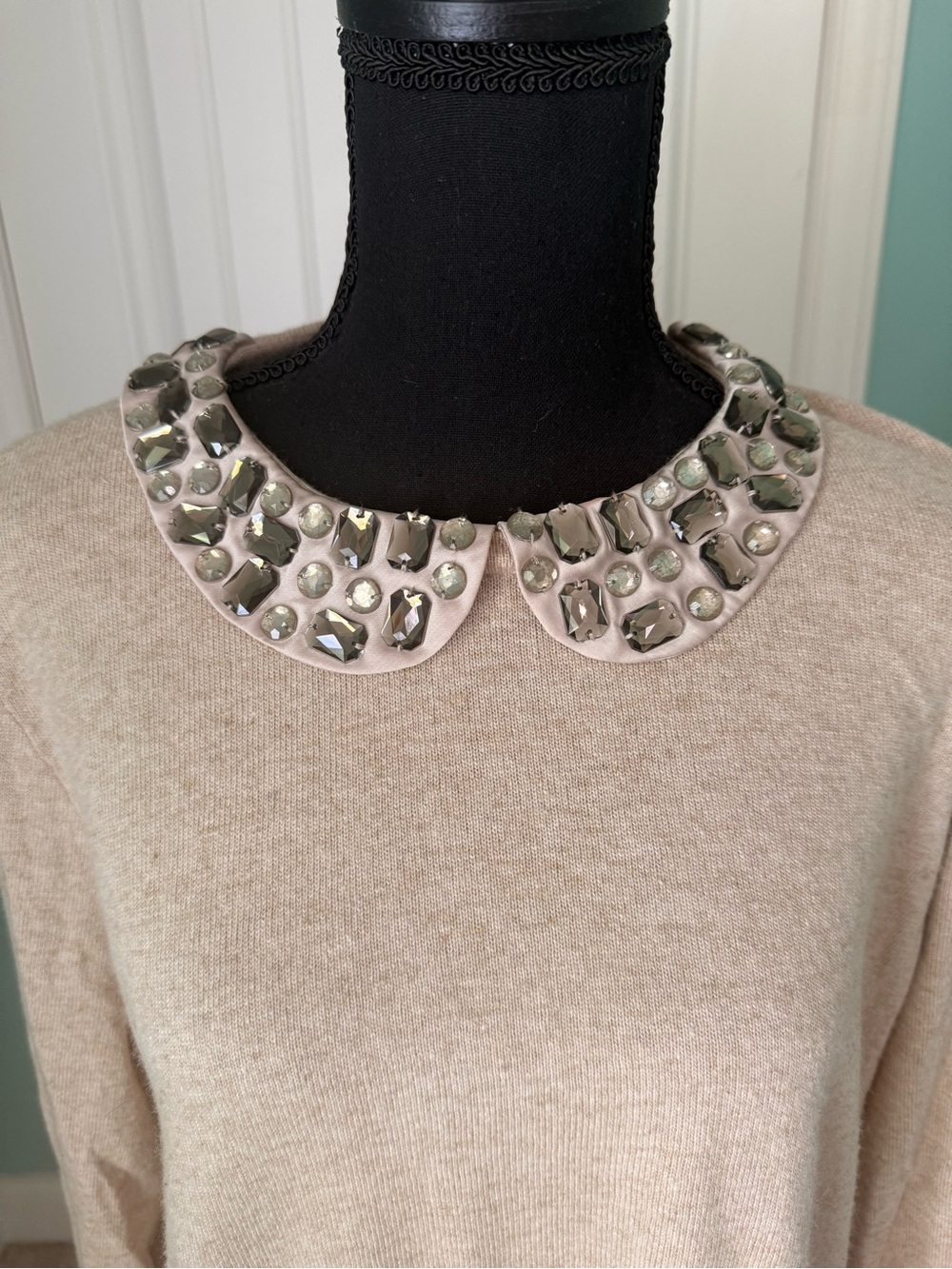 J. CREW Bejeweled Collar Tan Brown Sweater - XL